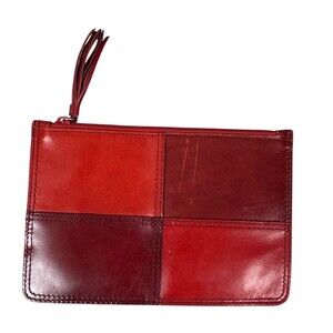 Wilsons Leather Clutch Purse Womens Small Red Patchwork Zip Pouch